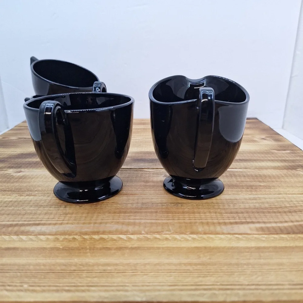 Vintage Black Amethyst Open Sugar And Creamer Set W/‎ 2 Cups 4pc Lot